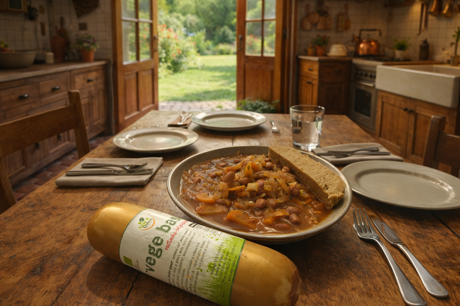Rustic kitchen with hearty stew