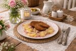 Rustic table setting with potato salad